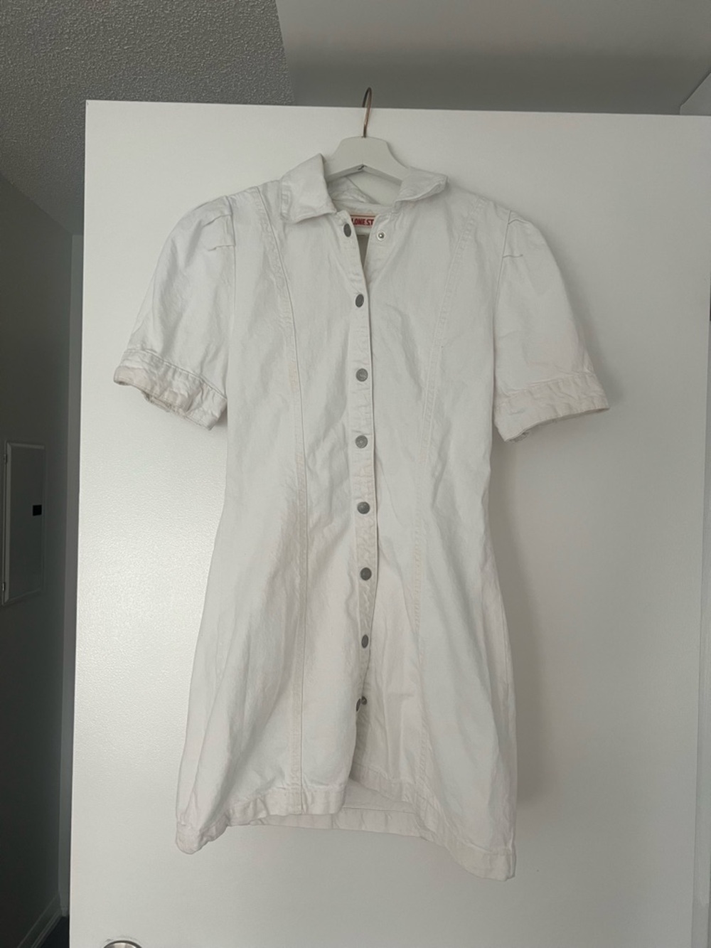 White Snap-Front Denim dresswith Silver Snaps